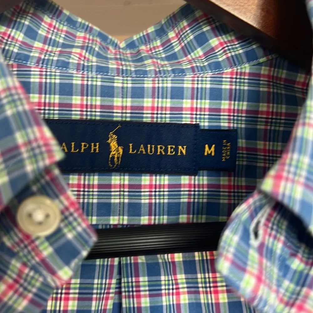 Polo Ralph Lauren Classic Fit Men’s Plaid Button Down Shirt Medium Blue Pink